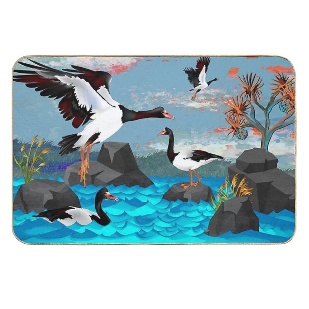 Magpie Geese of Black Rock Lake. Durable Bath Mat