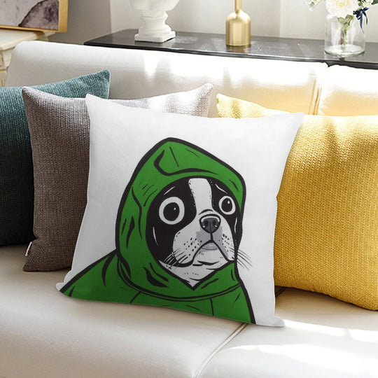 Boston Terrier Green Hoodie Soft Multiple Sizes Throw Pillow