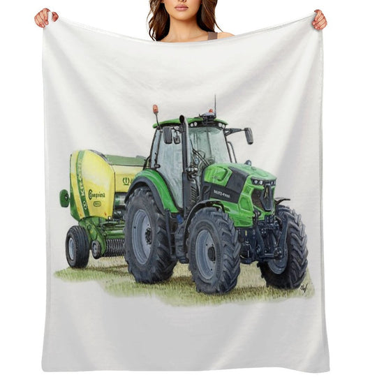 Green Tractor Painting Velvety-soft Throw Blanket