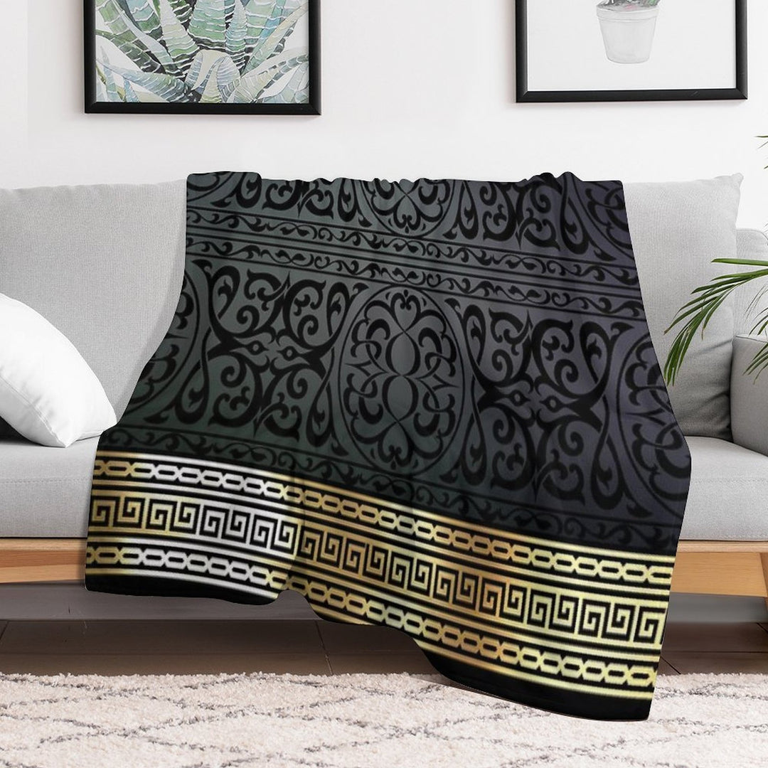 Greek Key Ornate Black & Gold Wrinkle-free Throw Blanket