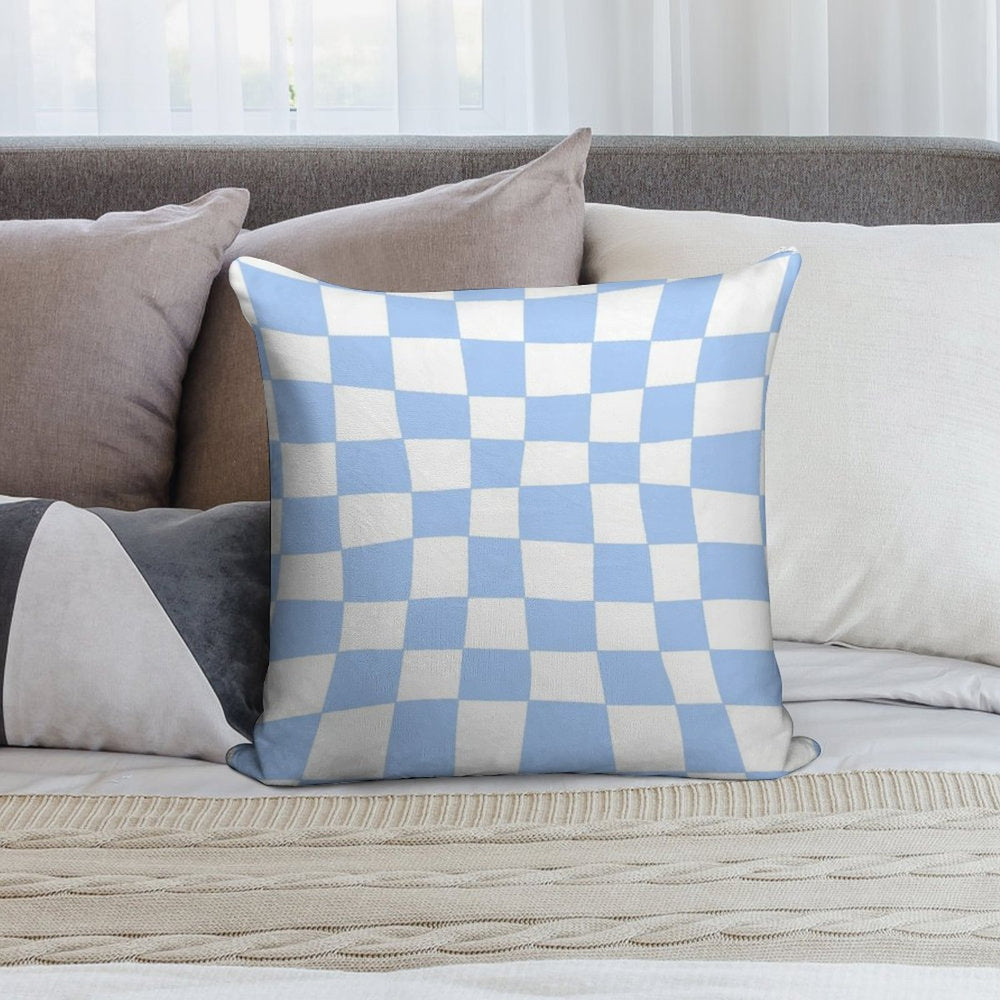 Hand Drawn Checkerboard Pattern (sky Bluewhite) Soft Hidden Zipper Throw Pillow