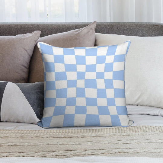 Hand Drawn Checkerboard Pattern (sky Bluewhite) Soft Hidden Zipper Throw Pillow