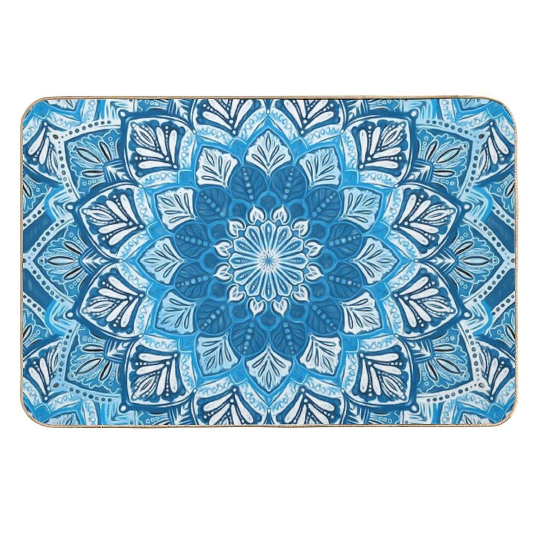 Boho Mandala in Monochrome Blue And White  Easy To Clean Bath Mat