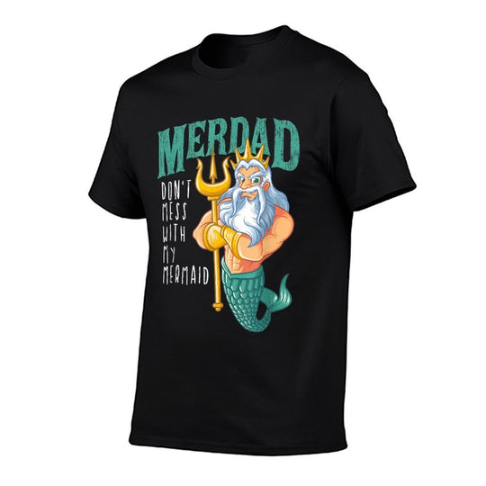 Funny Merdad Mermaid Dad Merman Security Birthday Men Gifts  Ribbed Collar T-Shirt