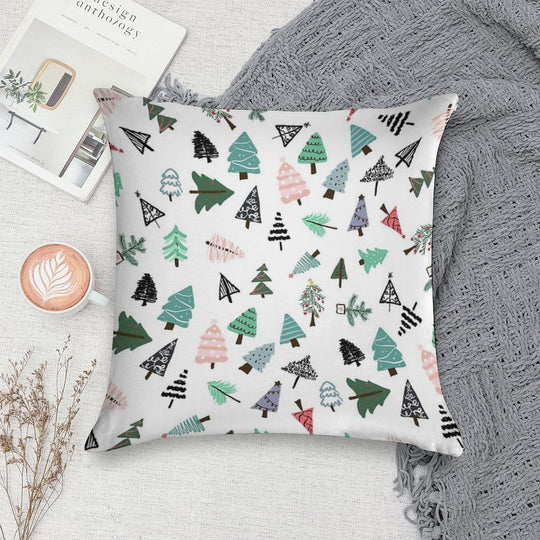 Cute Whimsical Christmas Trees Pattern Illustration Soft Shrink-Resistant Throw Pillow