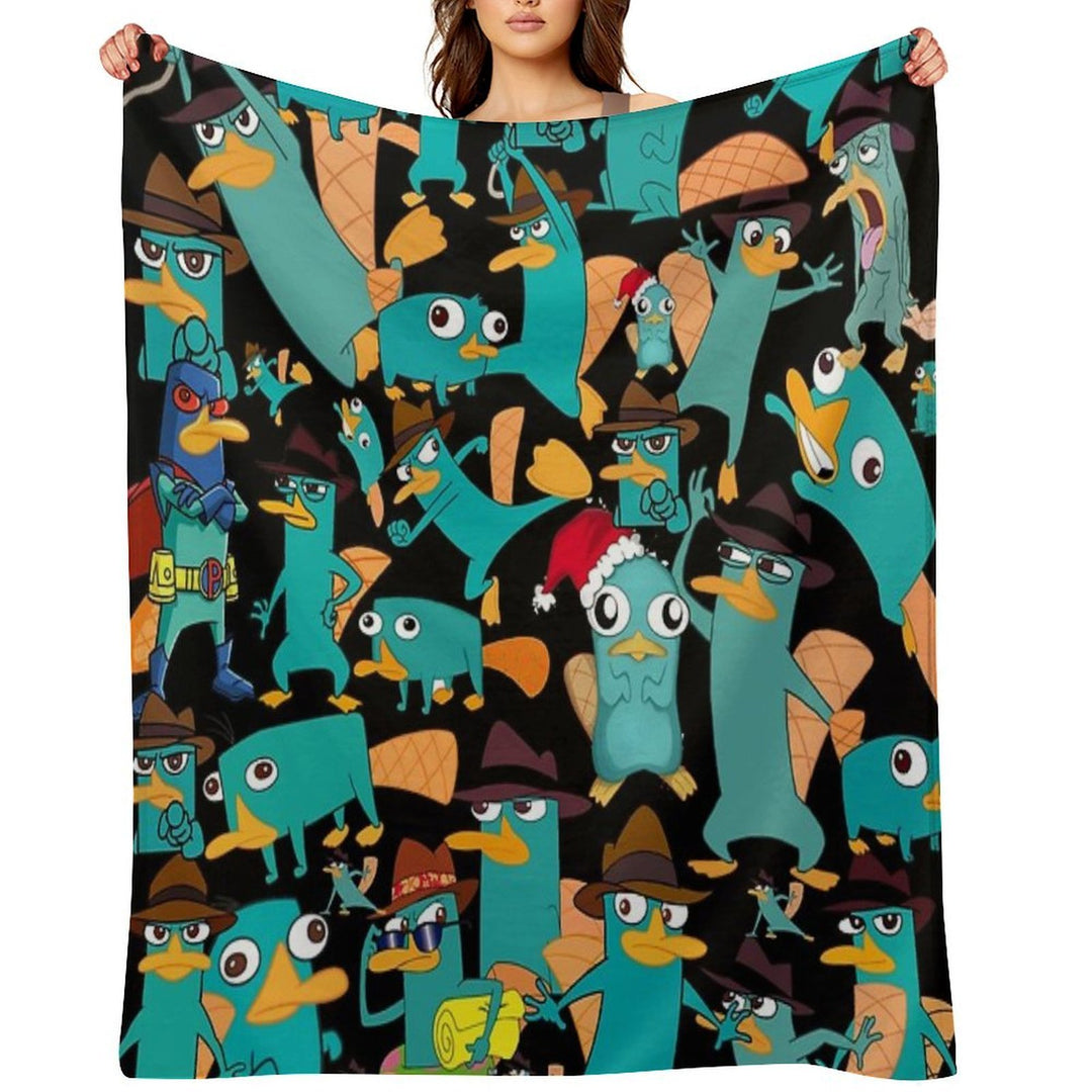 Perry The Platypus Phineas And Ferb Collage Pattern Design - Black Background Compact Throw Blanket