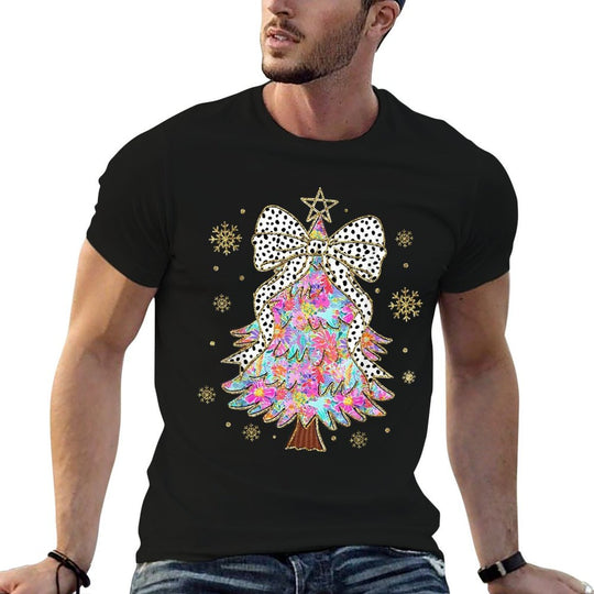 Bling Bling Floral Christmas Tree with Bow Festive Xmas  Eco-friendly Material T-Shirt