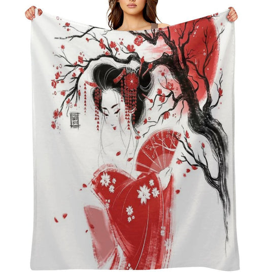Red Geisha Machine-washable Throw Blanket