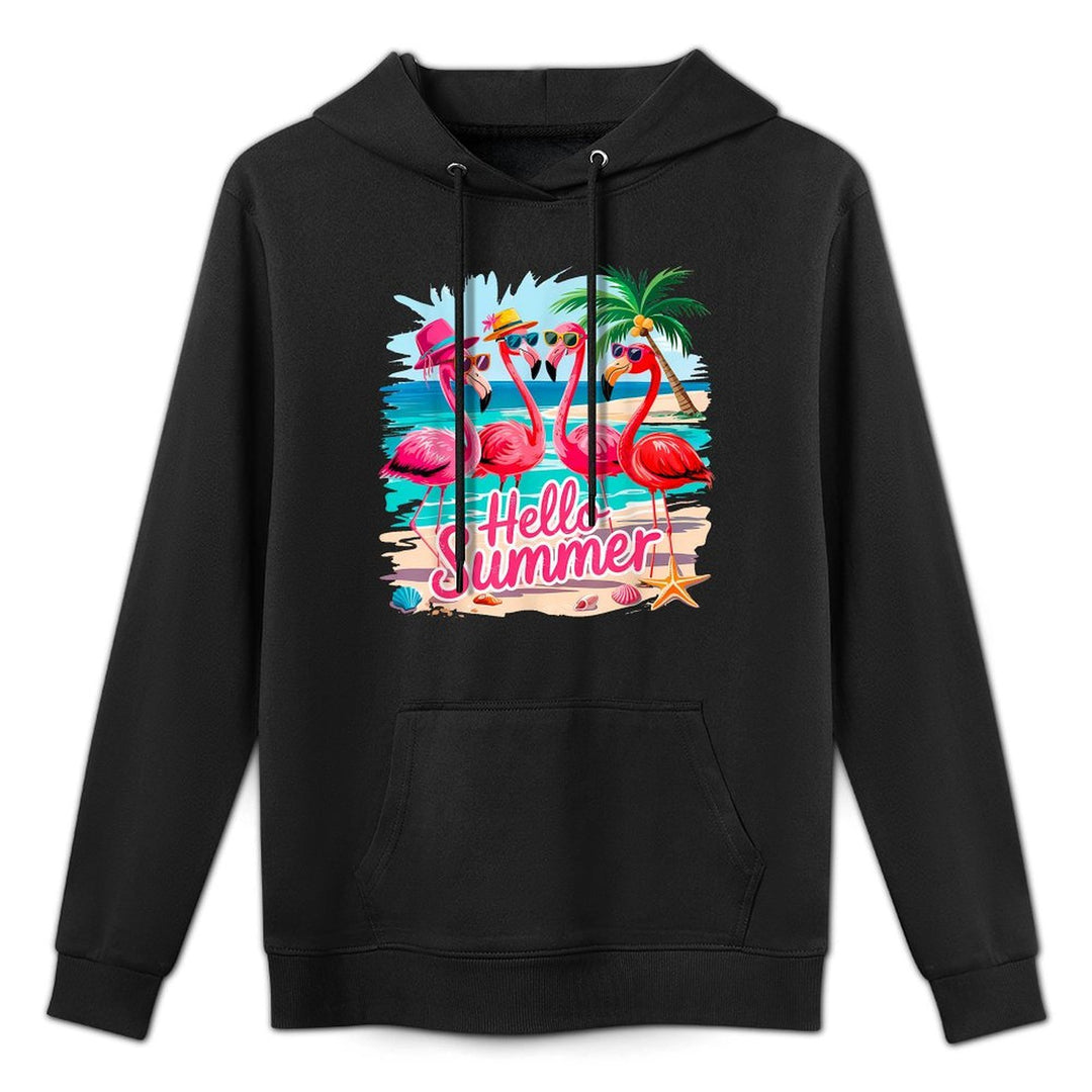 Hello Summer Flamingo Beach Tropical Vacation Retro Vintage Easy Care Hoodie