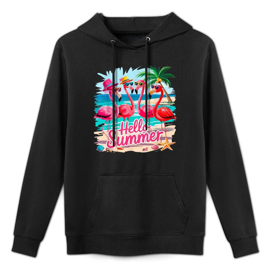 Hello Summer Flamingo Beach Tropical Vacation Retro Vintage Easy Care Hoodie