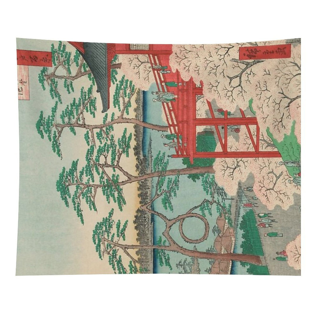 Spring Blossoms And Pond Ukiyo-e Japanese Art Tapestry