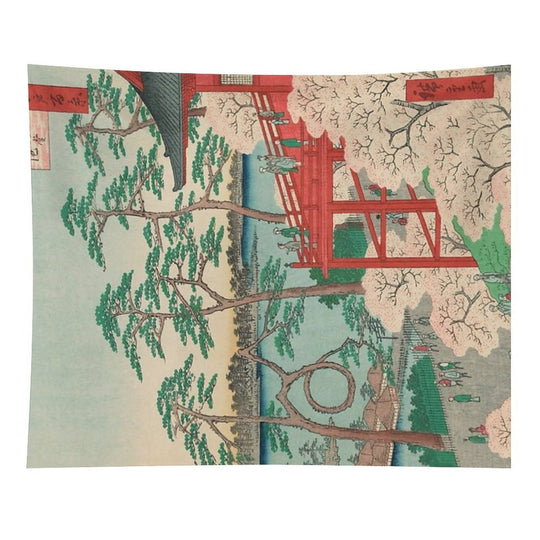 Spring Blossoms And Pond Ukiyo-e Japanese Art Tapestry