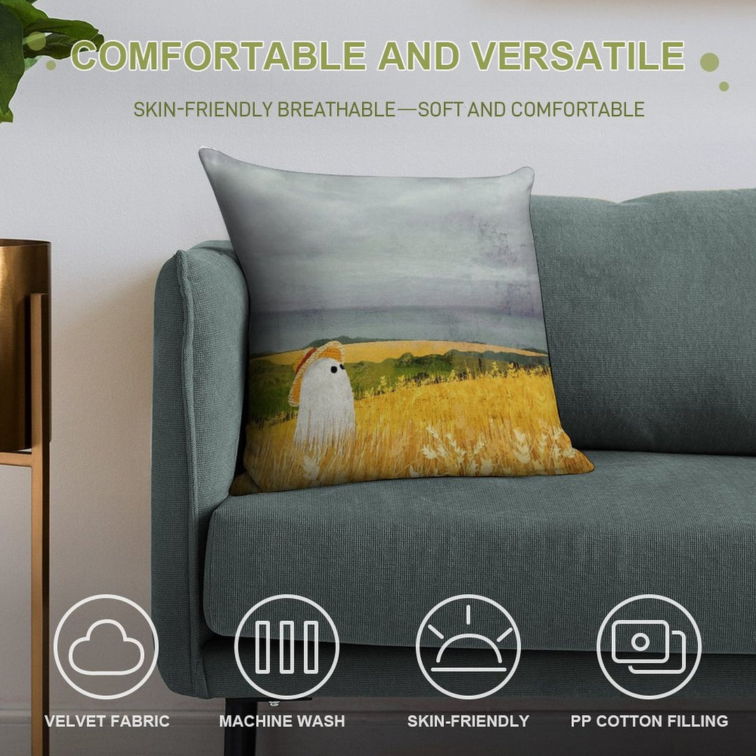 There's A Ghost in The Wheat Field Again... Soft Shrink-Resistant Throw Pillow