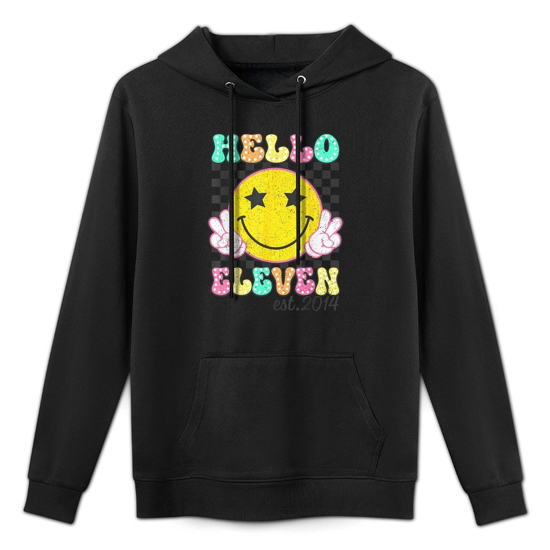 Hello Eleven Est 2014 11 Years Old 11th Birthday Girls Boys Kangaroo Pocket Hoodie