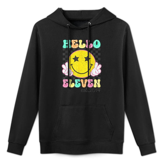 Hello Eleven Est 2014 11 Years Old 11th Birthday Girls Boys Kangaroo Pocket Hoodie