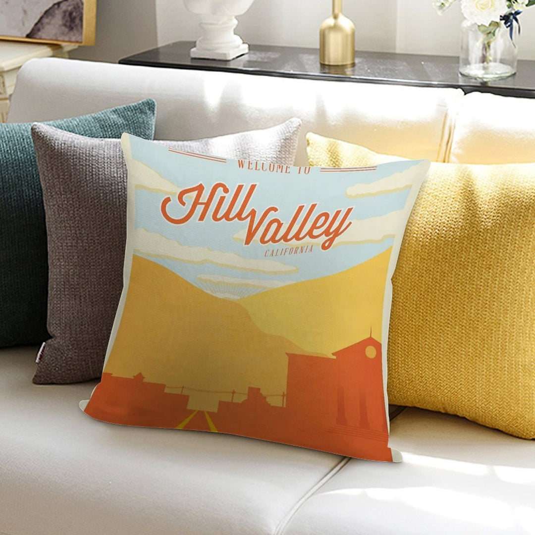 Back to The Future - Welcome To Hill Valley Soft Reinforced Edging Throw Pillow