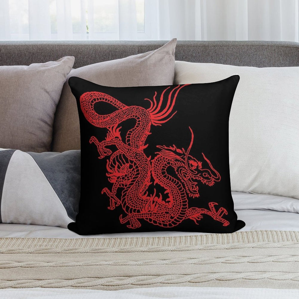 Red Chinese Dragon Soft Decorative Cover Throw Pillow