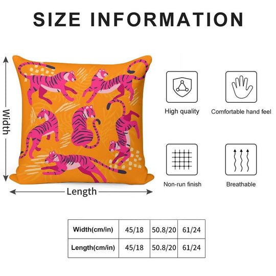 Pink Tigers on Orange Soft High-Density Material Throw Pillow