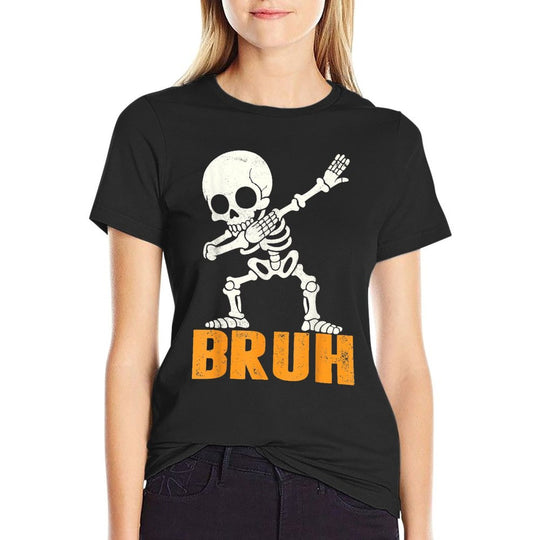 Bruh Dabbing Skeleton Funny Saying Bro Kids Boys Halloween  Durable T-Shirt