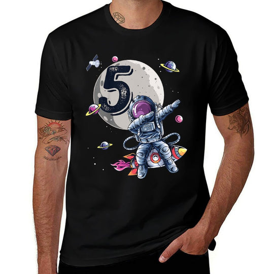 Kids 5 Years Old Birthday Boy Astronaut Gifts Space 5th B-Day  Quick-drying T-Shirt