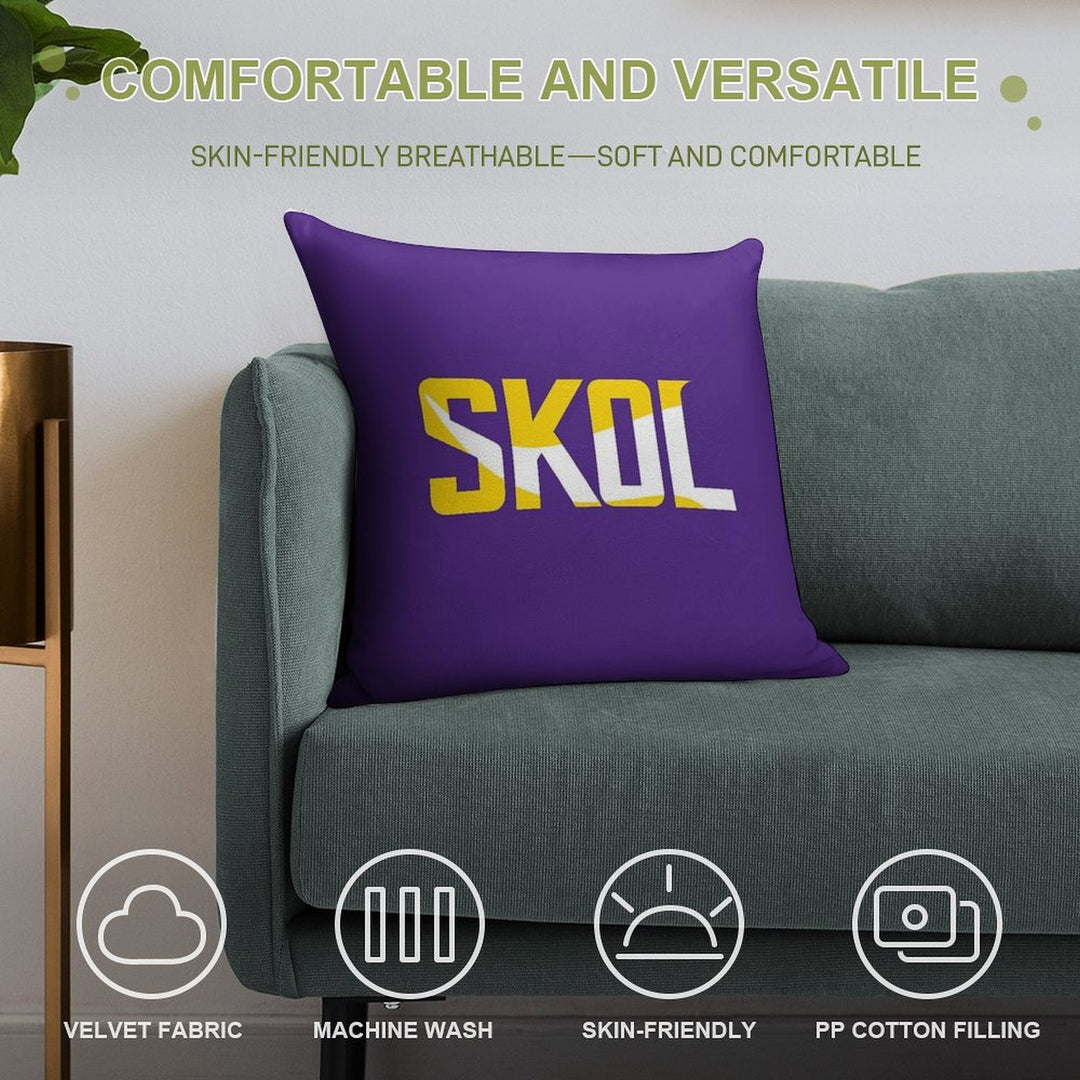 Minnesota Vikings Skol Text Design Soft Luxury Feel Throw Pillow