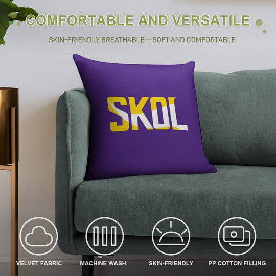 Minnesota Vikings Skol Text Design Soft Luxury Feel Throw Pillow