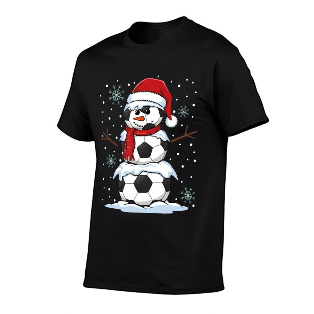 Christmas Soccer Ball Funny Snowman Xmas Pajamas Men Boys  Versatile T-Shirt