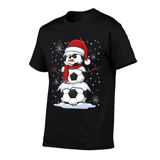Christmas Soccer Ball Funny Snowman Xmas Pajamas Men Boys  Versatile T-Shirt