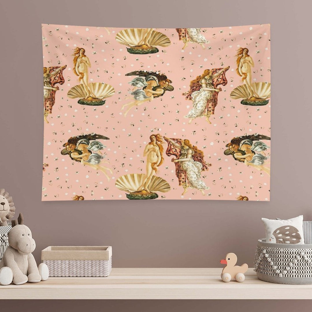 The Birth of Venus - Sandro Botticelli - Pink Pattern Tapestry