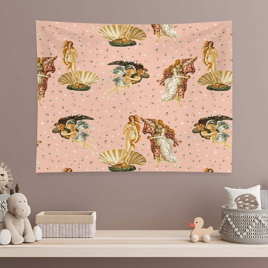 The Birth of Venus - Sandro Botticelli - Pink Pattern Tapestry