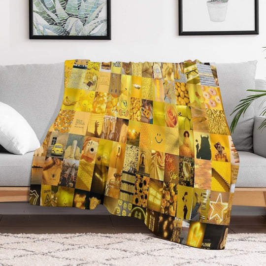 Yellow Vibes Collage Machine-washable Throw Blanket