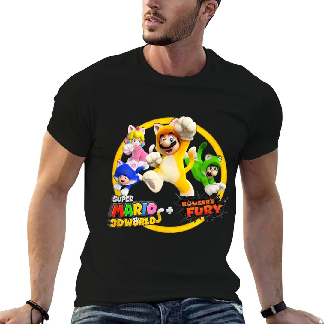 Super Mario 3D World Bowsers Fury Cat Suit Group Jump  Graphic-printed T-Shirt