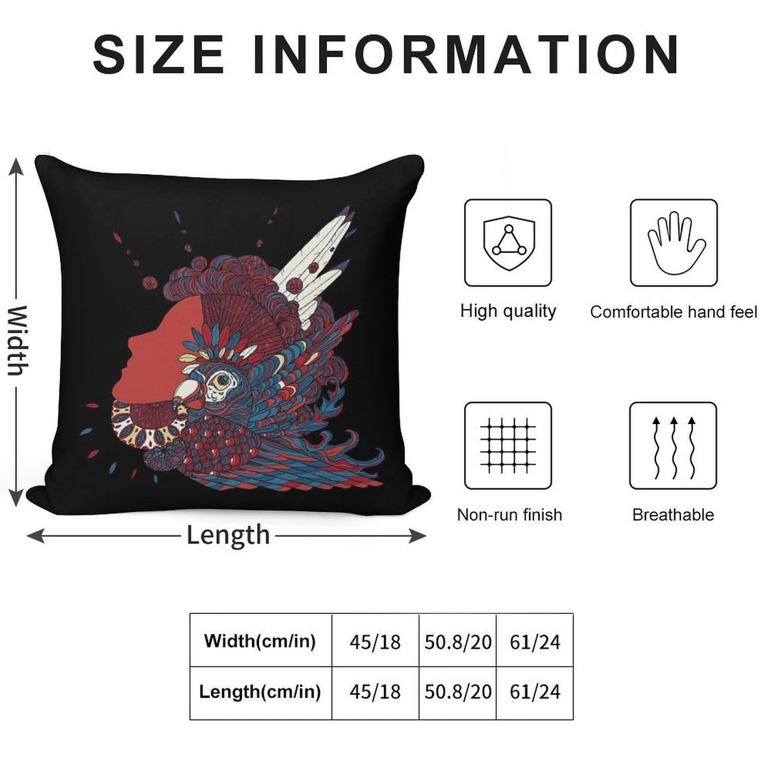 A Girl with Feathers in Her Hair Soft Reinforced Edging Throw Pillow