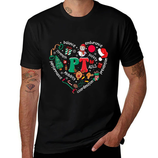 Physical Therapy Christmas Heart PT Therapist Xmas Men Women  Affordable Price T-Shirt