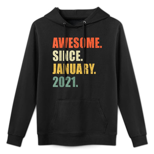 Awesome Since January 2021 1 Year Old Birthday Breathable Fabric Hoodie