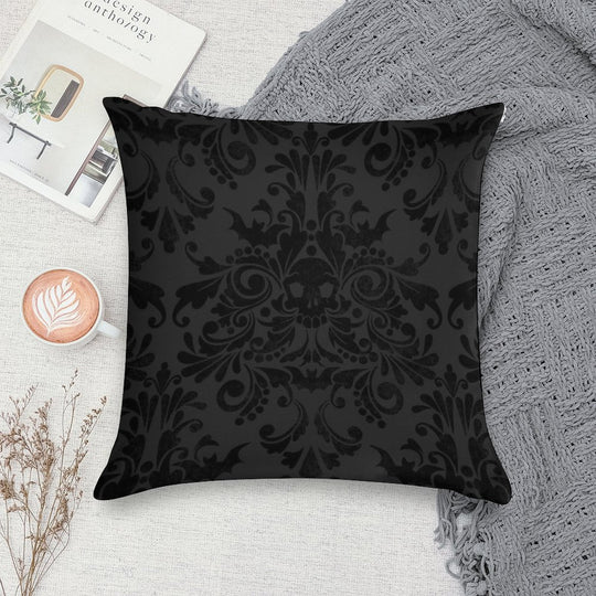 Skull Damask Pattern - Grey Soft Short Plush Fabric Throw Pillow
