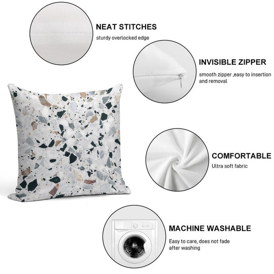 Terrazzo Black, White, Grey And Bronze Soft Shrink-Resistant Throw Pillow