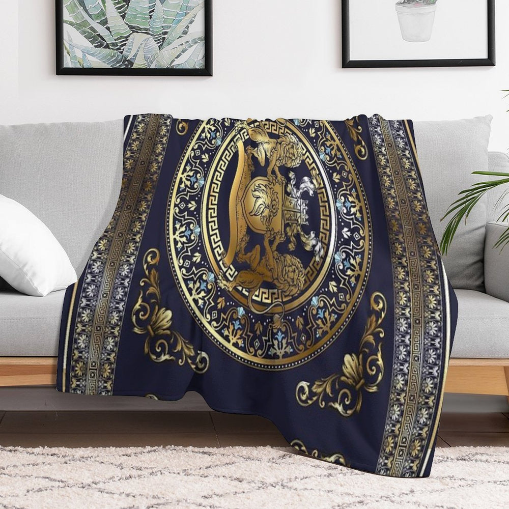 Lion Shield Navy Velvety-soft Throw Blanket