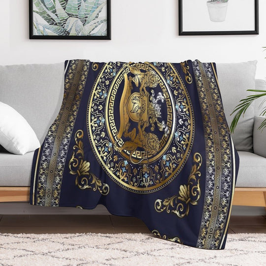 Lion Shield Navy Velvety-soft Throw Blanket