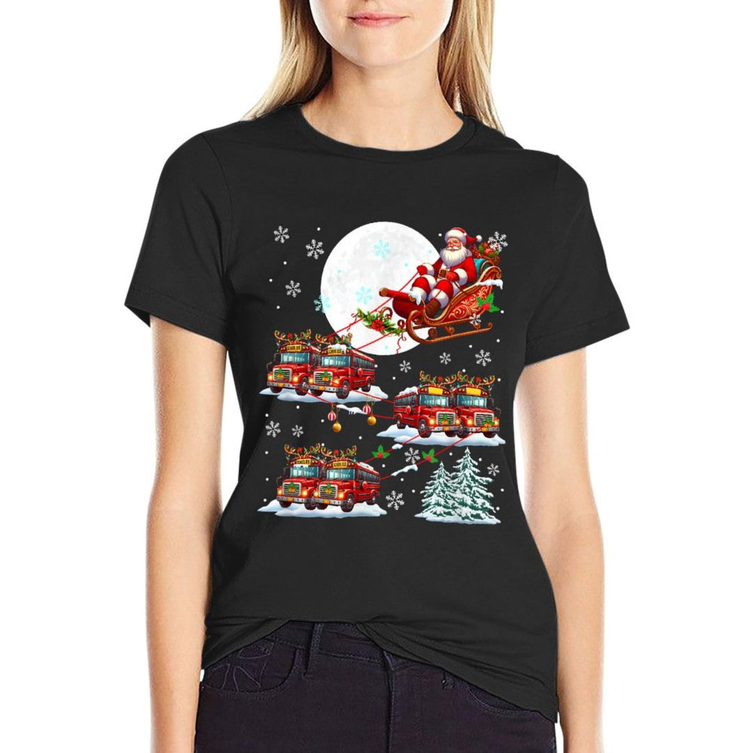 Santa Sleigh Reindeer School Buses Matching Driver Christmas  Heathered Texture T-Shirt