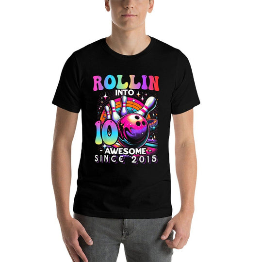 Bowling Party Rollin 10 Awesome 2015 10th Birthday Girls  Vintage-inspired T-Shirt