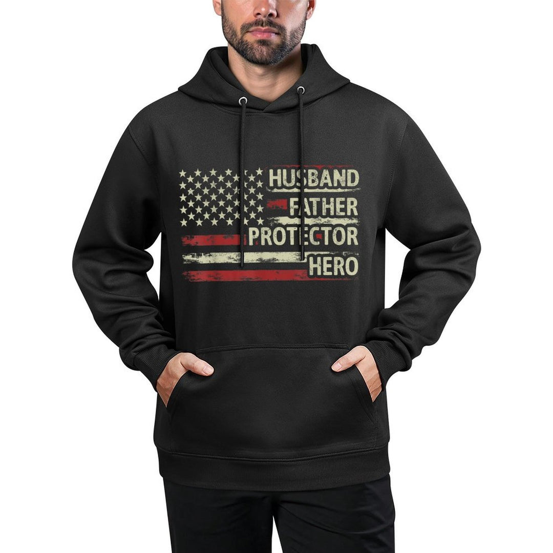 Mens Husband Father Protector Hero Dad American Fathers Day Easy Care Hoodie