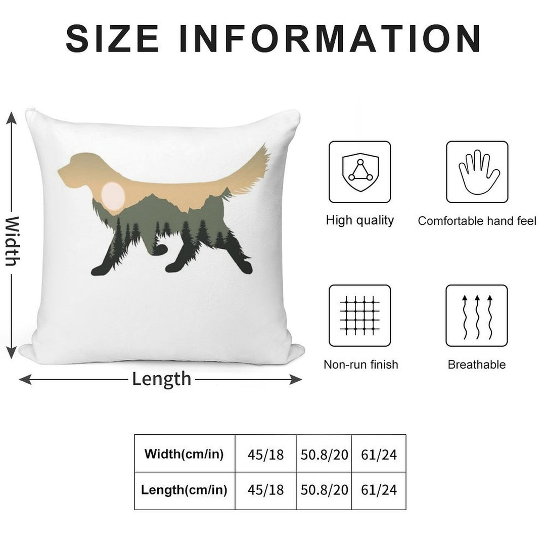 Golden Retriever Dog Forest Mountain Sunset Gift Soft Short Plush Fabric Throw Pillow