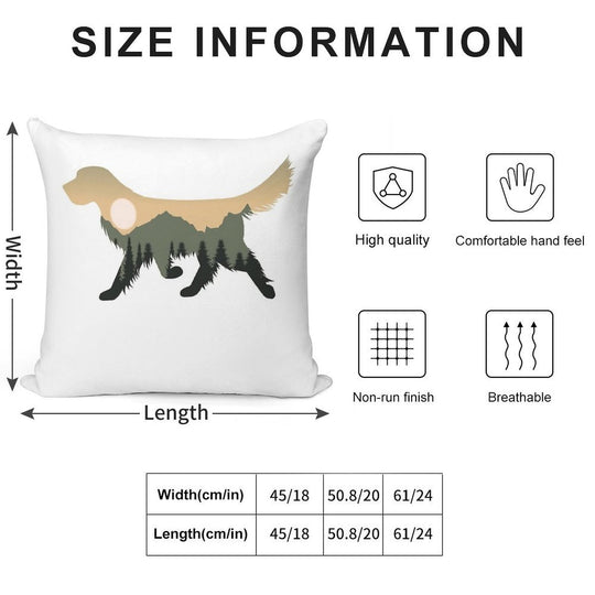 Golden Retriever Dog Forest Mountain Sunset Gift Soft Short Plush Fabric Throw Pillow