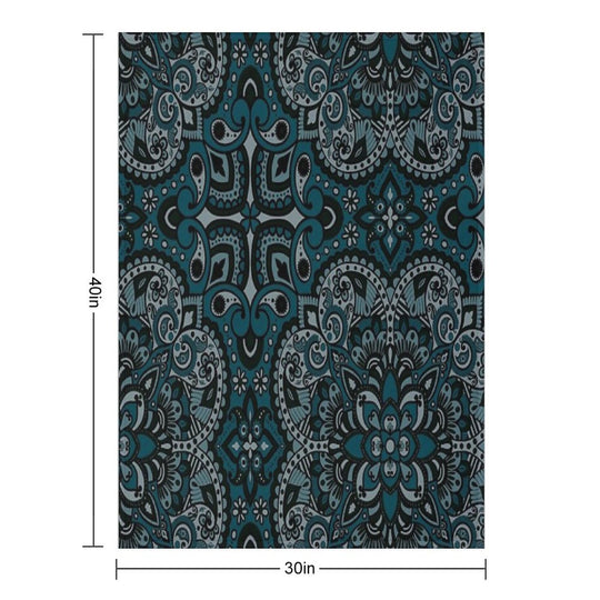 Floral Mandala Repeat Pattern - Teal Quick-dry Throw Blanket