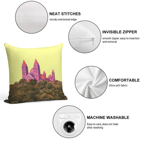 Speyer Cathedral, Elegant City View, Romanesque Architecture, Nostalgic Soft Short Plush Fabric Throw Pillow