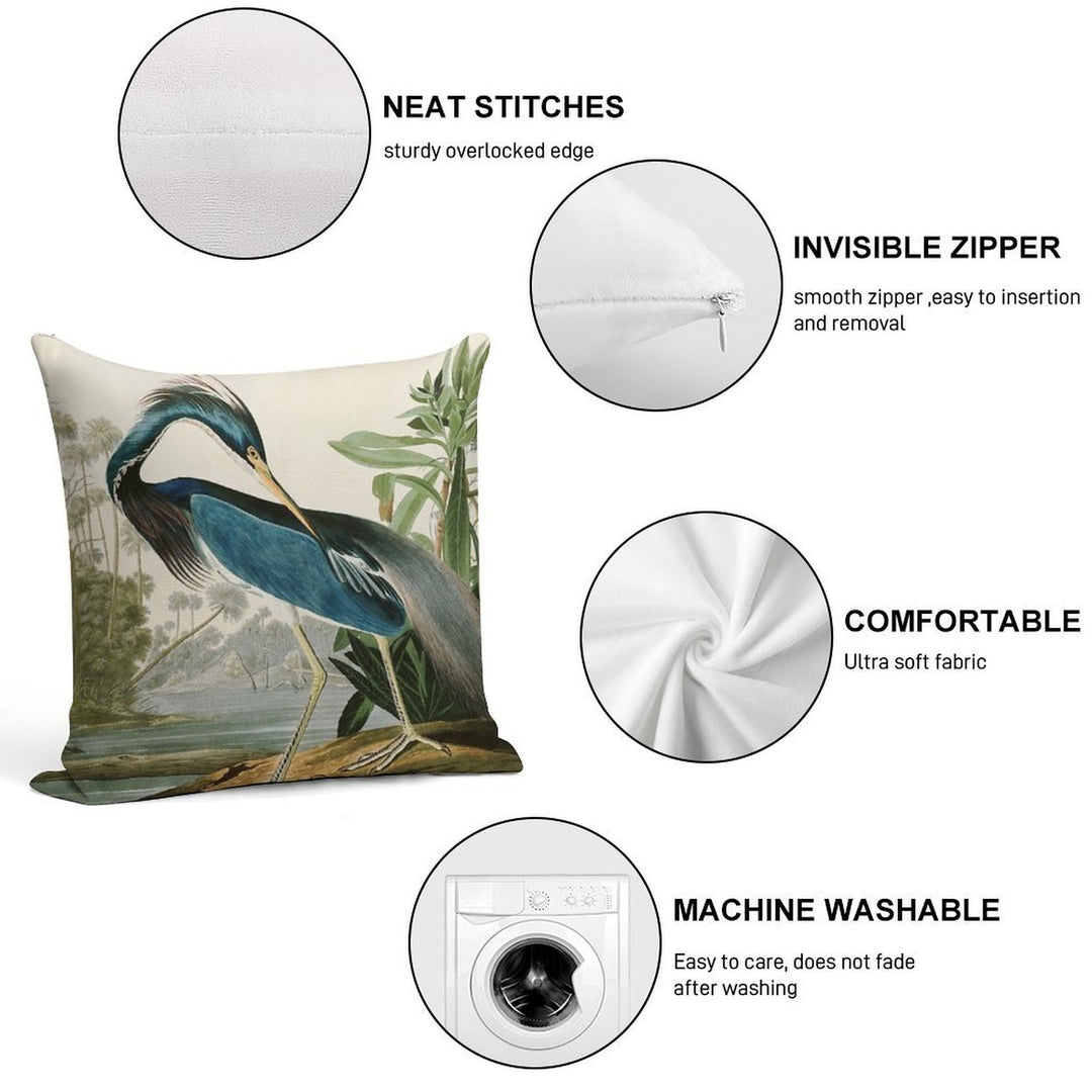 Louisiana Heron by John James Audubon Soft Ultra-Soft Texture Throw Pillow
