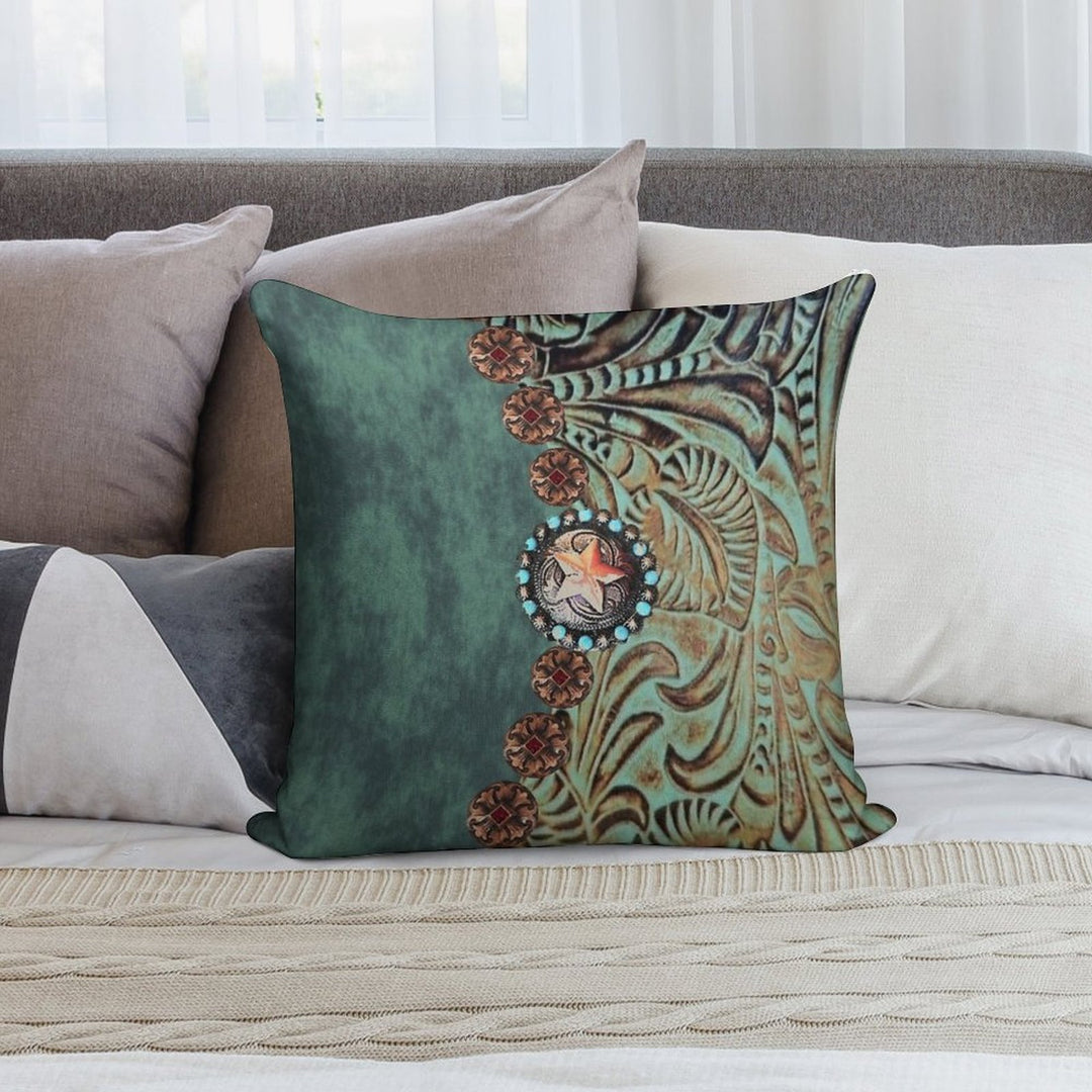 Rustic Cowboy Cowgirl Western Country Green Teal Soft Reinforced Edging Throw Pillow