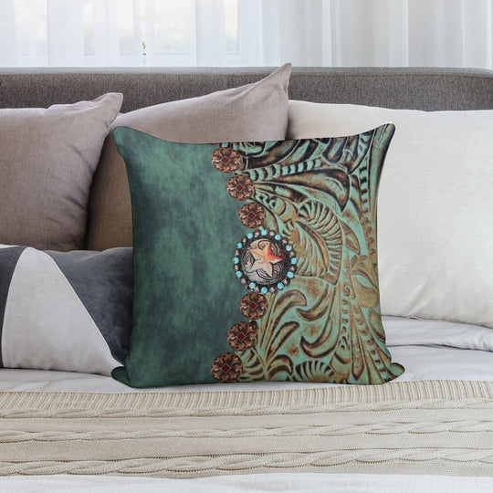 Rustic Cowboy Cowgirl Western Country Green Teal Soft Reinforced Edging Throw Pillow