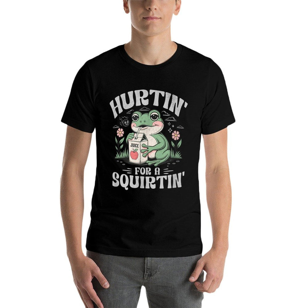 Hurtin for A Squirtin Cute Funny Frog Meme Humor Adult Joke  Ribbed Collar T-Shirt